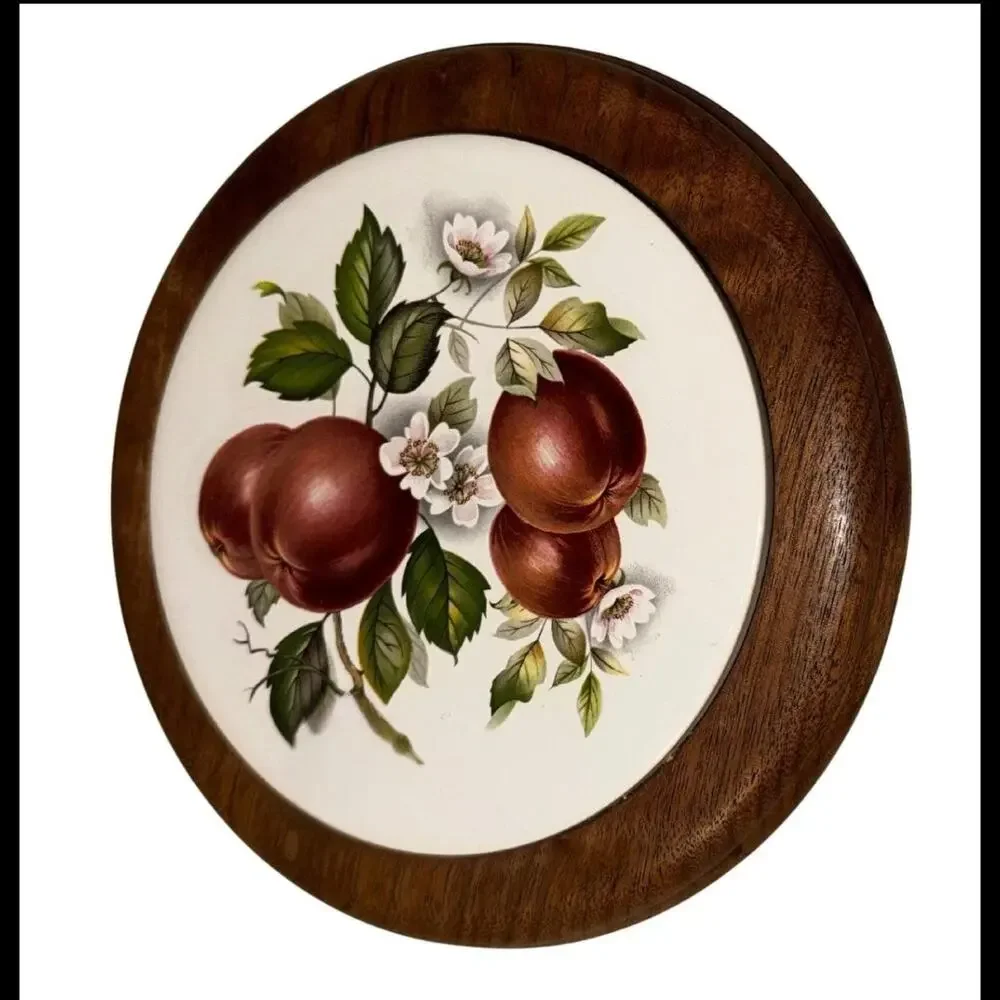 Vintage Apple Trivet Wood Frame Ceramic Tile | Farmhouse Kitchen Decor